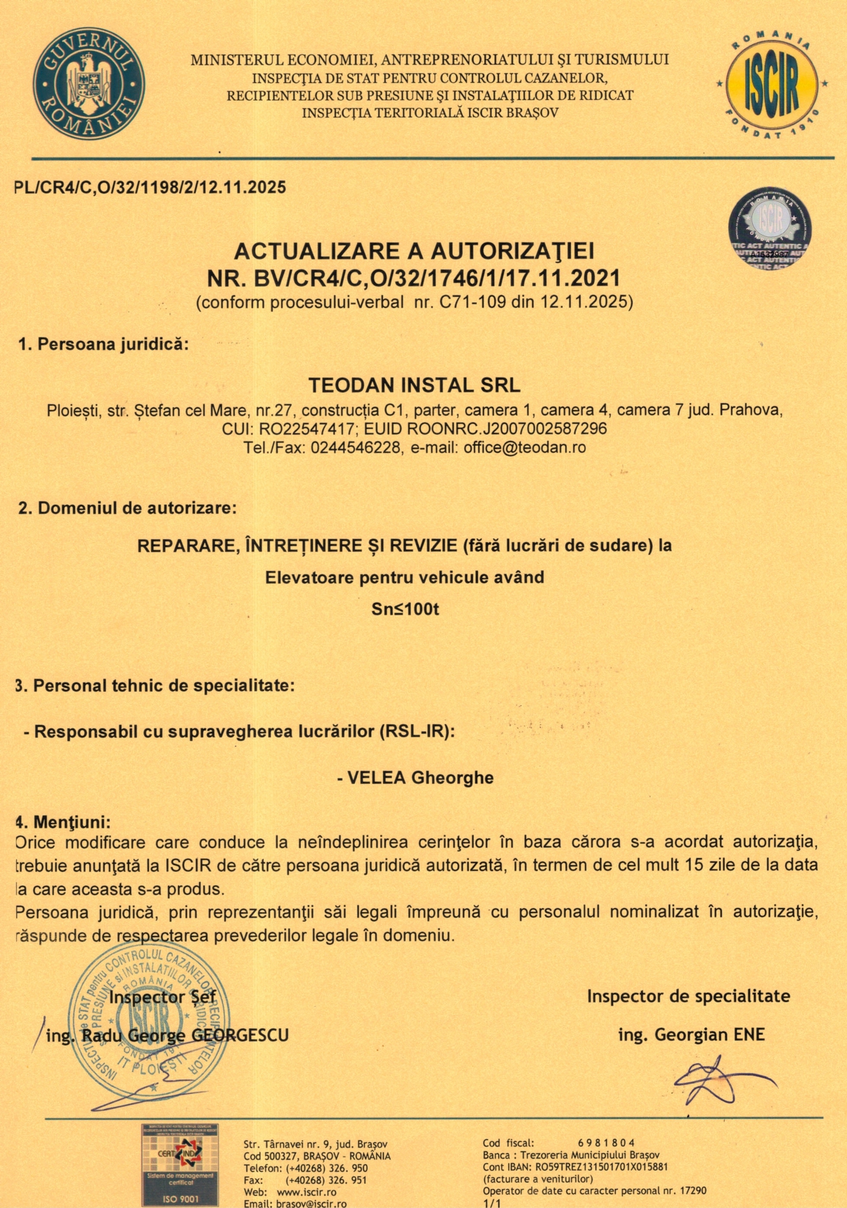 Autorizatie elevatoare 2025